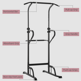 HOMCOM Power Tower Dip Station with Pull Up Bar, 5 Height Levels – Freestanding Home Gym Push Up Equipment