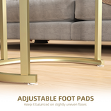 HOMCOM Glass Accent Table Set with Gold Tone Steel Frames – Round & Oblong Side Tables, Clear Tempered Glass