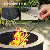 Outsunny Portable Fire Pit with Grill Grate and Poker, 58cm Round Steel Firepit – Garden BBQ Pit, Black