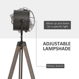 HOMCOM Pine Wood Tripod Floor Lamp with Spotlight Shade, Height Adjustable – Industrial Style, Brown