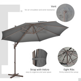 Outsunny 3m Cantilever Parasol with 360° Rotation, 4-Position Tilt & Foot Pedal – Roma Garden Umbrella, Grey