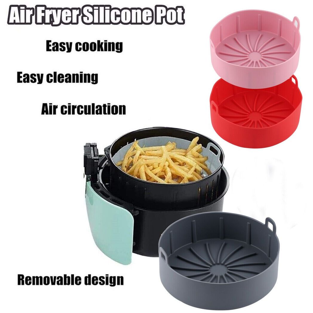 Reusable Silicone Air Fryer Liner Pot with Handles – Non-Stick, Heat Resistant Air Fryer Accessory, Black