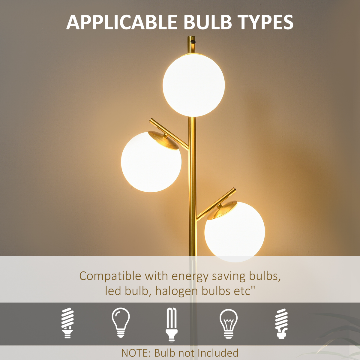Modern 3-Light Tree Floor Lamp with Opaque Globe Shades & Foot Switch – Gold Metal Standing Lamp, 169cm