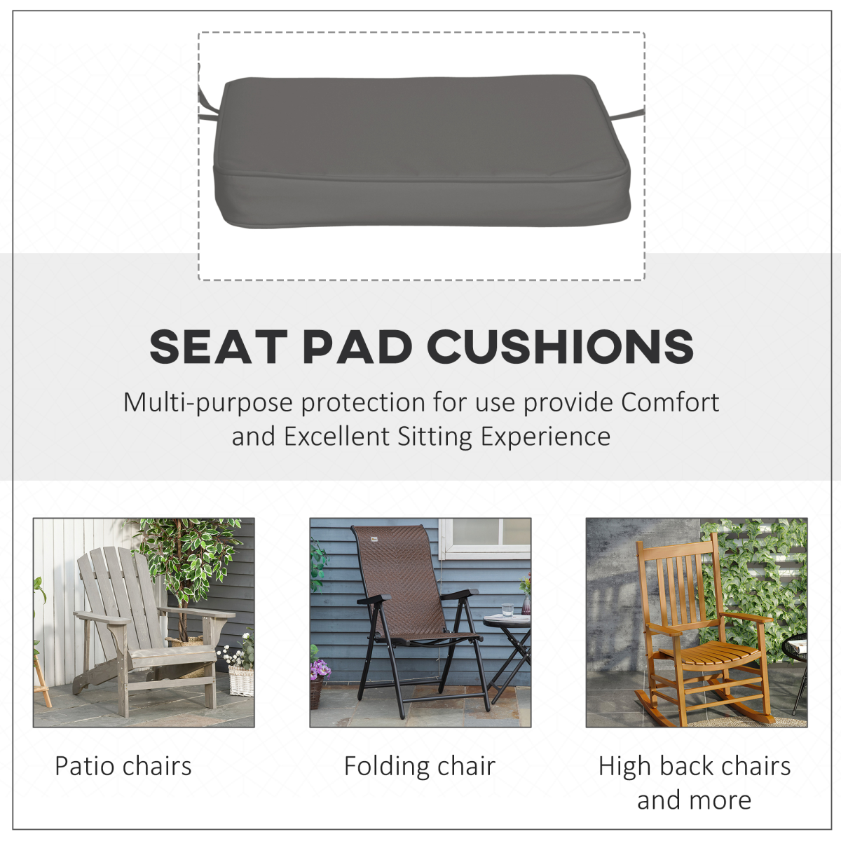 Outsunny Set of 6 Chair Cushion Seat Pads with Tie Straps – Indoor and Outdoor Dining Chair Cushions, Grey