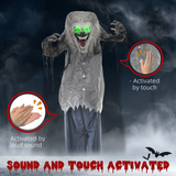 HOMCOM Halloween Animatronic Skeleton Werewolf Prop with Pop-Up Head & Light-Up Eyes – Indoor Outdoor Decor