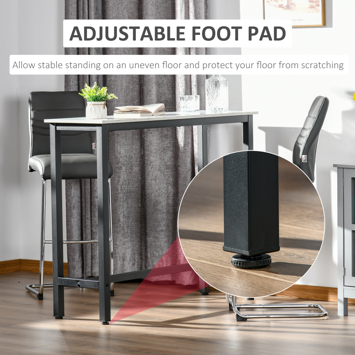 Breakfast Bar Table with Adjustable Footpads – Modern Two-Tone Kitchen Bar Table, White & Black