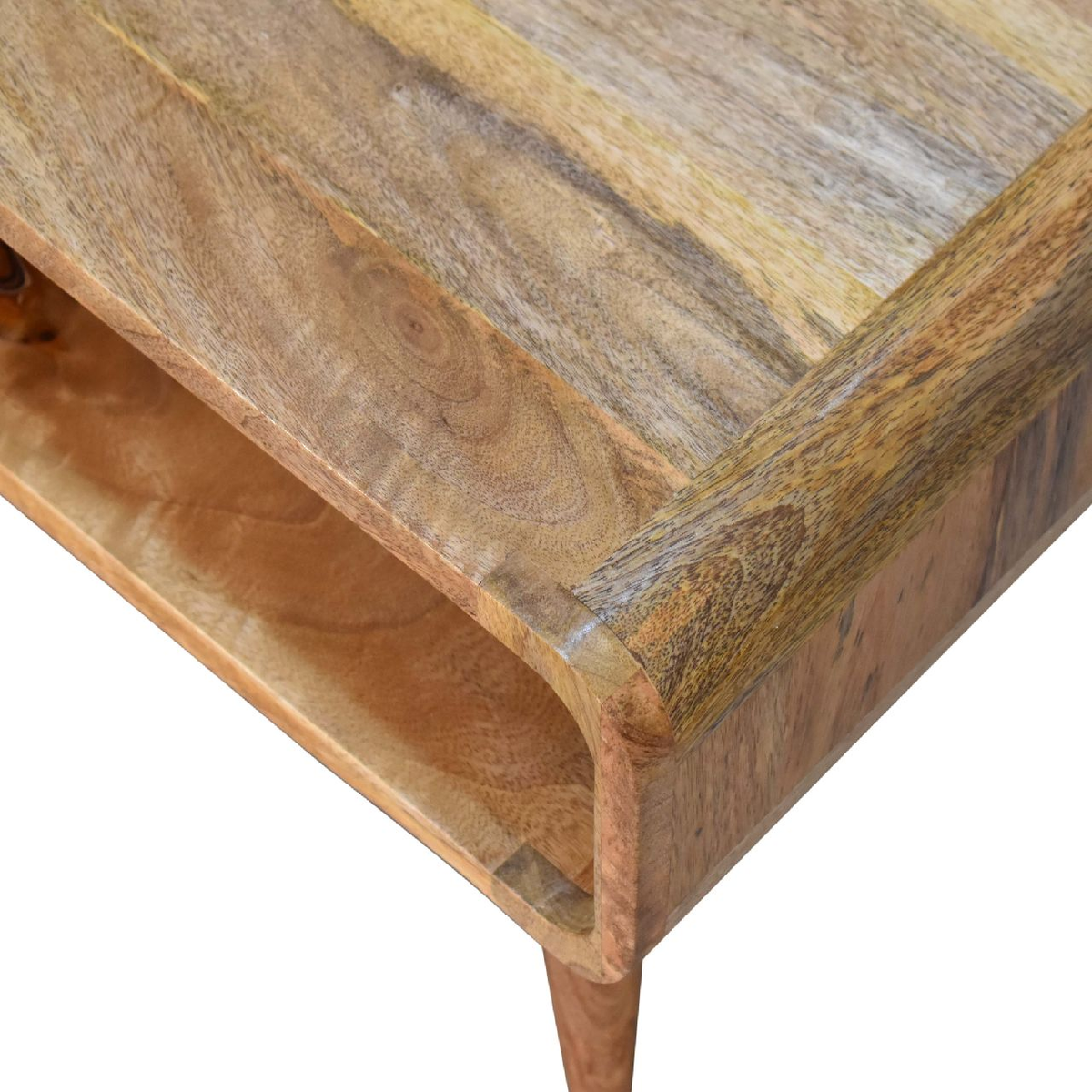 Artisan Furniture Solid Wood Open Oak-ish Media Unit, Tapered Legs – Simple TV Stand, Beige