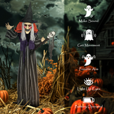 Outsunny Voice Activated Halloween Animatronic Standing Witch with Skull Staff – 160 cm Life-Size