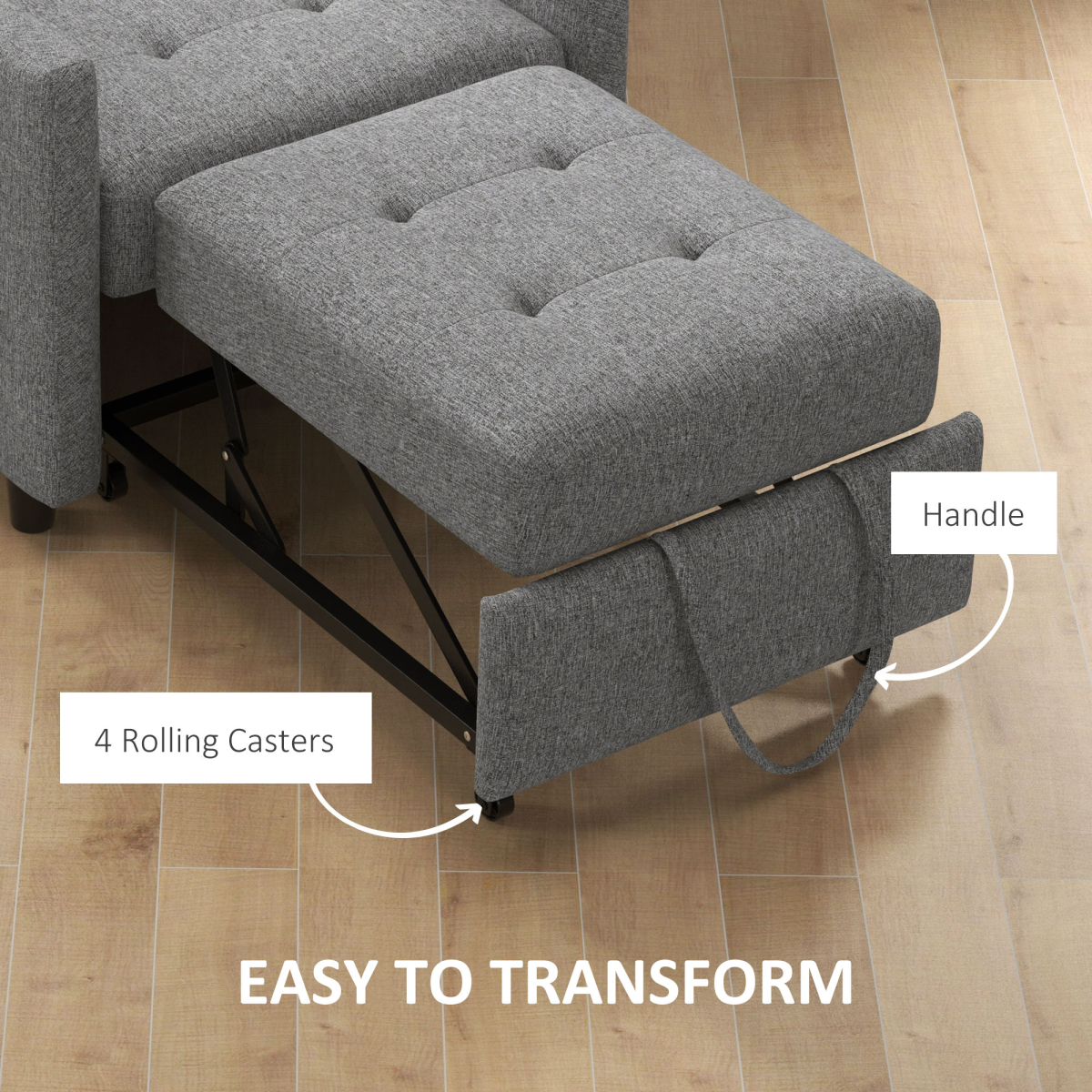 HOMCOM Convertible Tufted Single Chair Bed – Button-Tufted Padded Seating for Guest Rooms and Studios, Grey