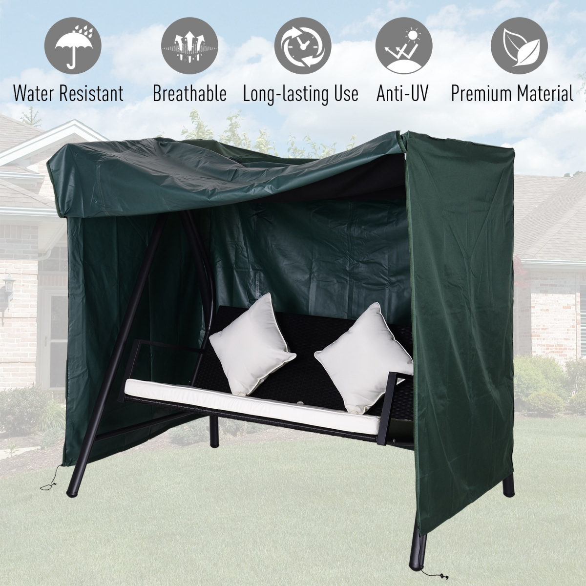 Outsunny 600D Oxford Waterproof Swing Chair Cover with Drawstring & Zip – Garden Weather Protection, Green