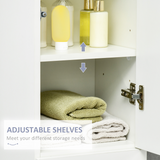 Kleankin High Gloss Tall Bathroom Cabinet with Push-Open Doors & Adjustable Shelves – Slimline Storage, White