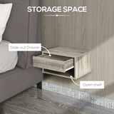 HOMCOM Set of 2 Floating Wall Mounted Bedside Tables with Drawer and Shelf – Nightstands, Brown