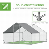 PawHut Walk-In Chicken Run with Galvanised Frame & Cover, 3 x 4 x 2m – Large Chicken Coop for 8–12 Chickens