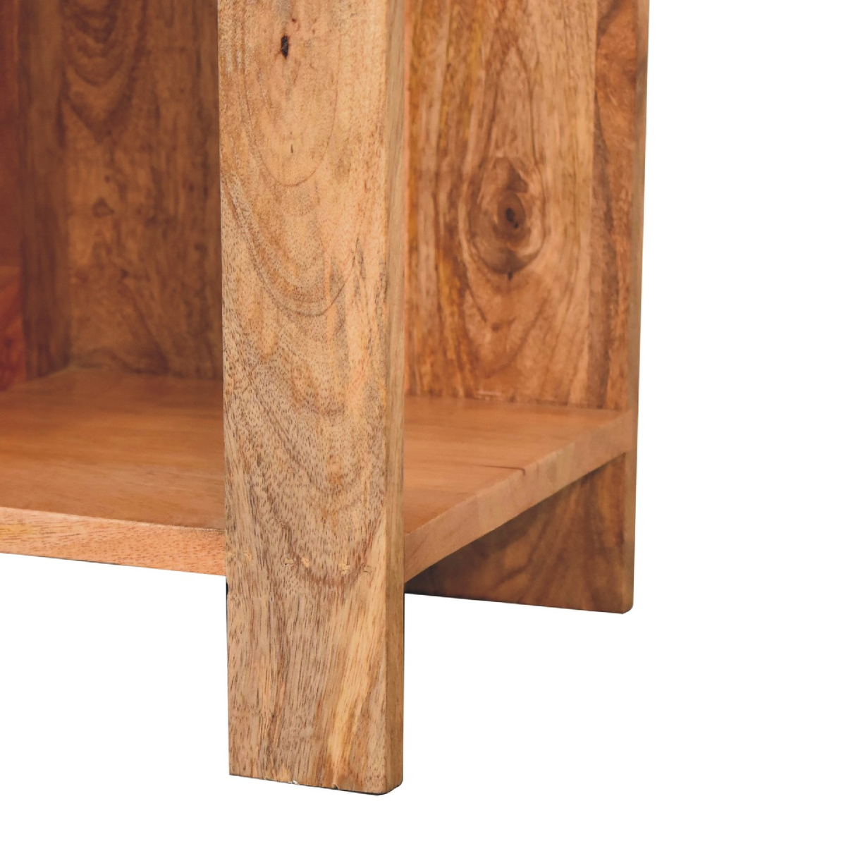 Artisan Furniture Oak-ish Box Bedside Table with Open Shelf – Solid Wood, Beige