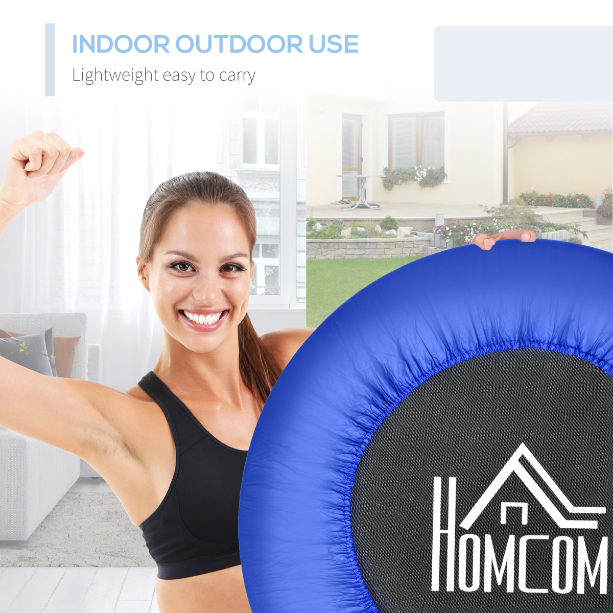 HOMCOM Φ81cm Folding Fitness Trampoline with Padded Edge, 100kg Max Load – Home Cardio Rebounder, Blue and Black