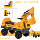 Kids Ride-On Excavator with Lights, Music, Helmet & Under-Seat Storage – 2-in-1 Digger Toy for Ages 2–3, Yellow