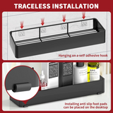 Vinsani 2 Piece Black Stainless Steel Shower Caddy Set – Adhesive No-Drill Bathroom Shelves, Rustproof