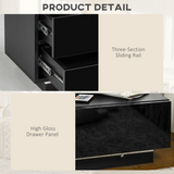 HOMCOM High Gloss Bedside Table with 2 Drawers and LED Light Remote – Modern Nightstand, Black