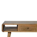 Artisan Furniture Solid Wood Curved Coffee Table with 2 Drawers & 2 Open Slots, Oak-ish Finish – Beige