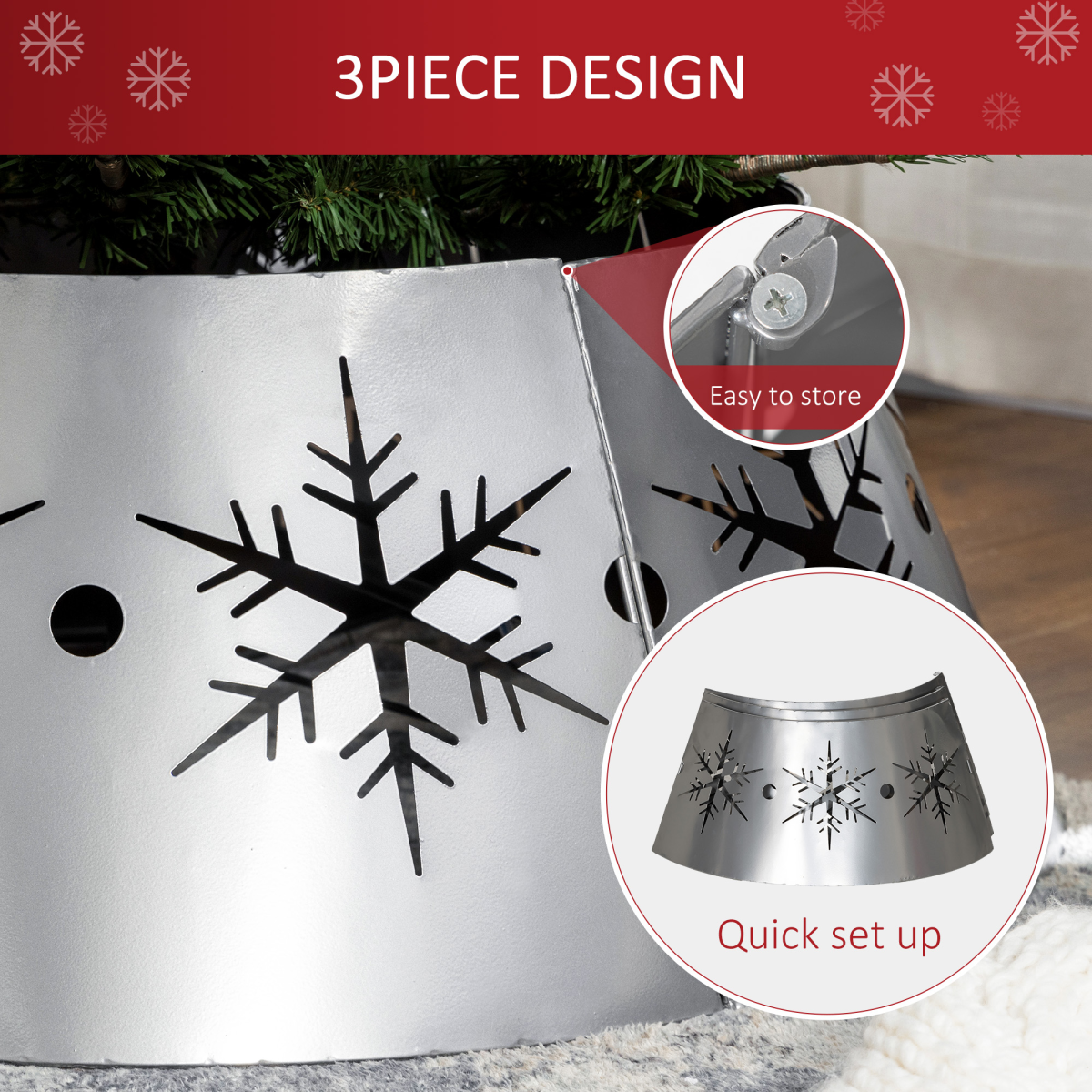 HOMCOM Christmas Tree Base Cover with Hollow Snowflake Patterns – Festive Tree Stand Skirt, Silver