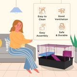 PawHut Small Animal Cage, Rabbit and Guinea Pig Hutch with Platform, Ramp and Hay Feeder – Black
