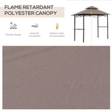 Outsunny 8ft Double-Tier Gazebo Grill Canopy with Side Shelves – BBQ Shelter Tent, Coffee