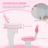 HOMCOM Kids Desk and Chair Set with Drawer, Book Stand & Cup Holder – Height Adjustable Study Table, Pink