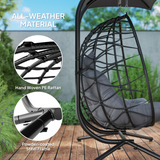 Outsunny Rattan Double Hanging Egg Chair with Canopy and Tufted Cushion – Garden Swing Seat for Two, Black