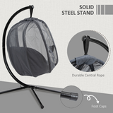 Outsunny Folding Hanging Egg Chair with Cushion, Stand & Pocket – Indoor Outdoor Swing Seat, Grey