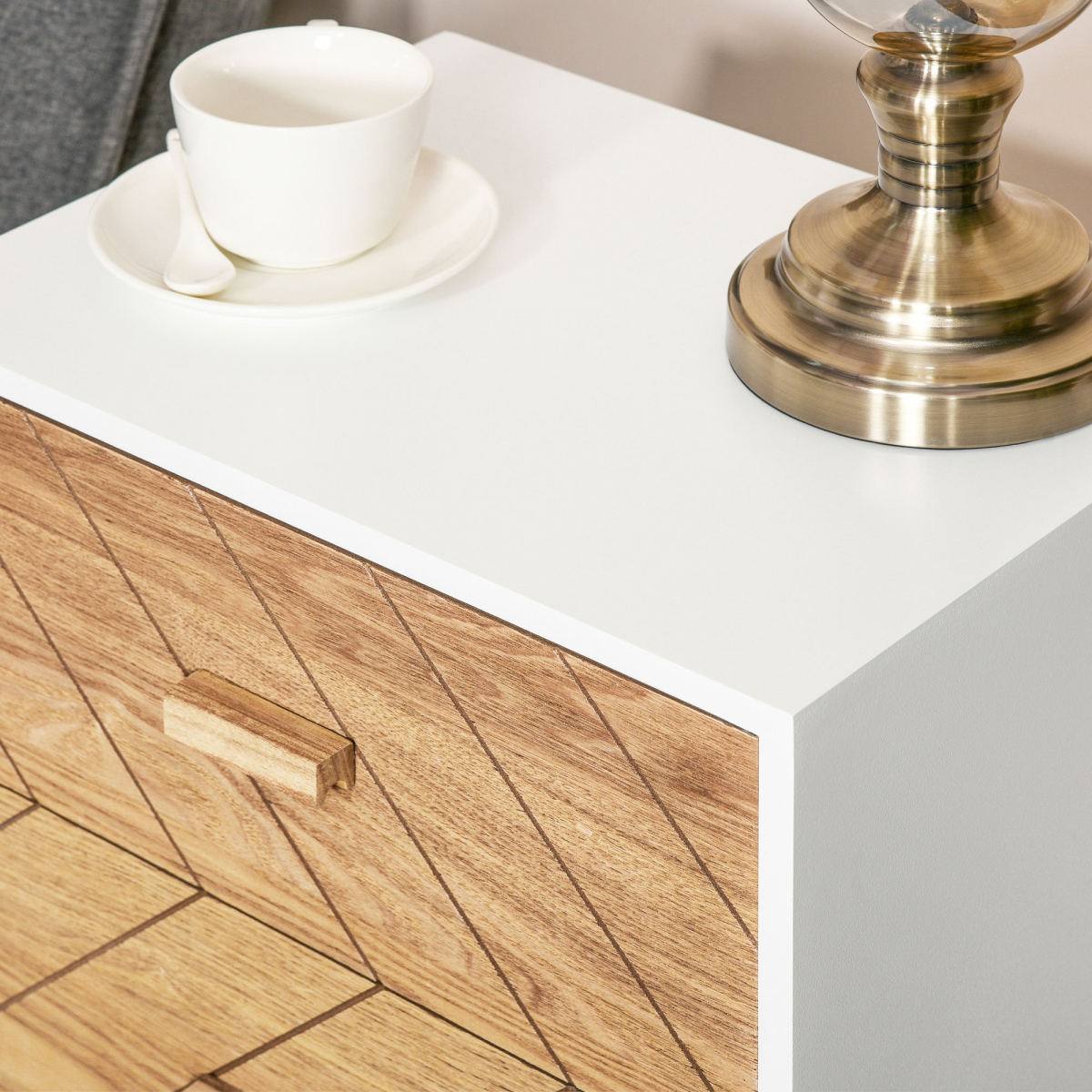 HOMCOM Nordic-Style 2-Drawer Wooden Bedside Table with Tapered Legs – Scandi Bedroom Storage