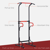 HOMCOM Power Tower with Adjustable Height, Pull Up Bar & Dip Station – Free Standing Steel Workout Station