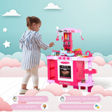 HOMCOM 38-Piece Kids Kitchen Play Set with Oven, Sounds and Lights – Role Play Toy, Pink
