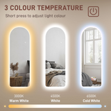 HOMCOM Arched LED Full Length Wall Mirror 120 x 40cm with Dimmable 3-Colour Lighting – Touch Control