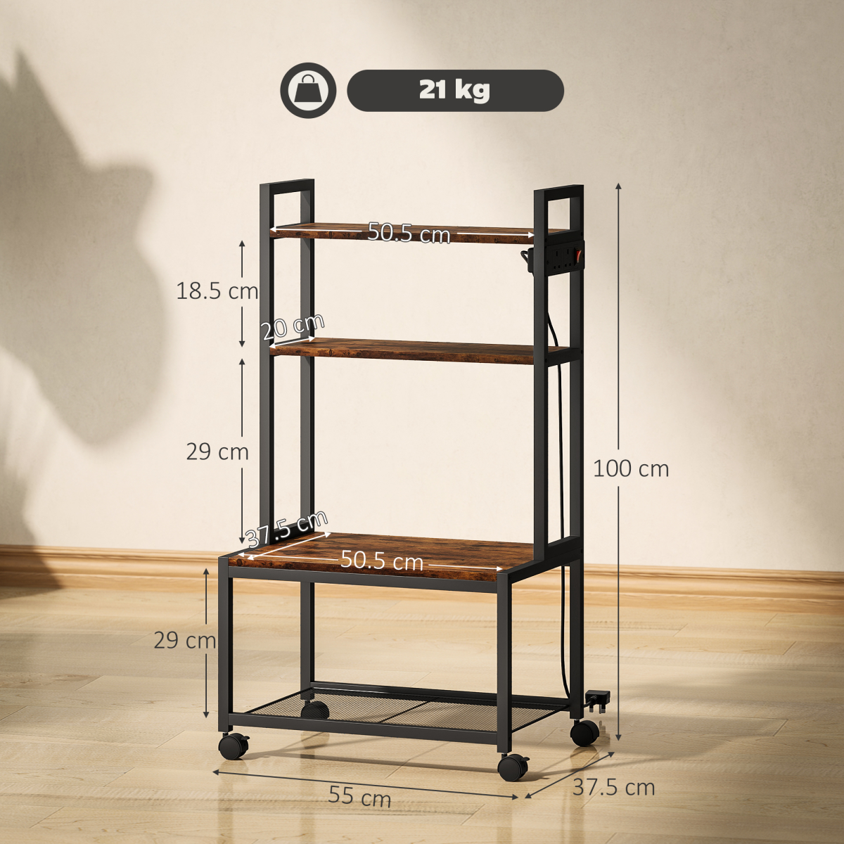 4-Tier Printer Stand with Built-In Power Outlets – Desk Organiser for Home Office