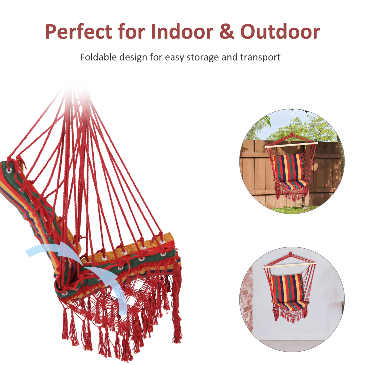 Outsunny Hammock Chair Swing with Wooden Spreader Bar & Tassels – Indoor Outdoor Hanging Seat