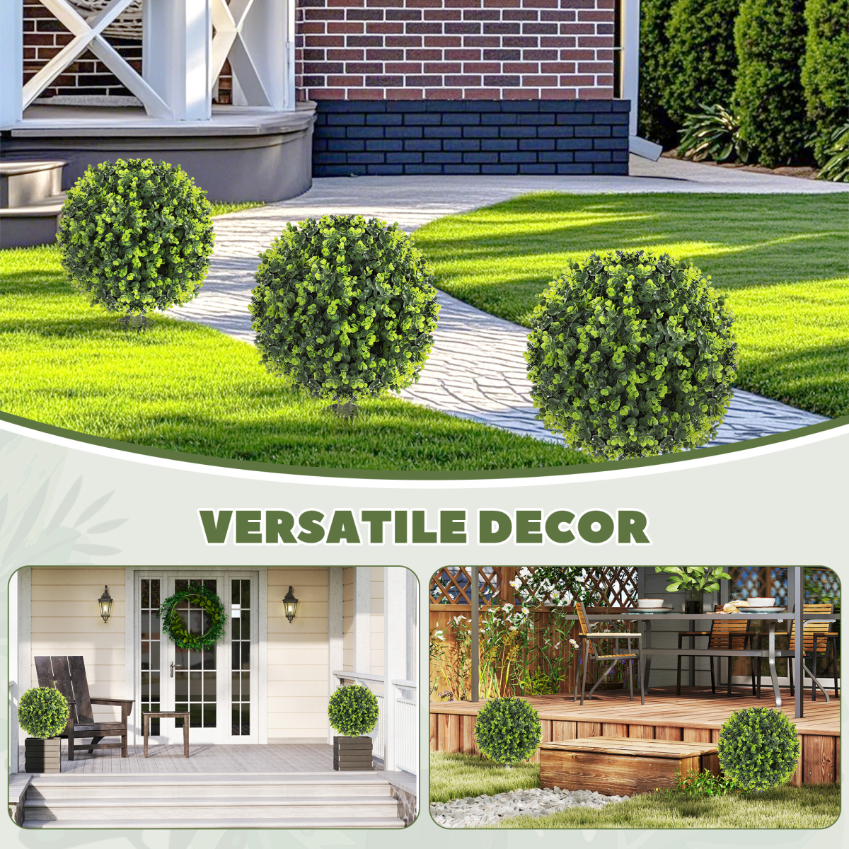HOMCOM Set of 2 Artificial Boxwood Topiary Balls with Eucalyptus Leaves – Indoor Outdoor Plants, Green