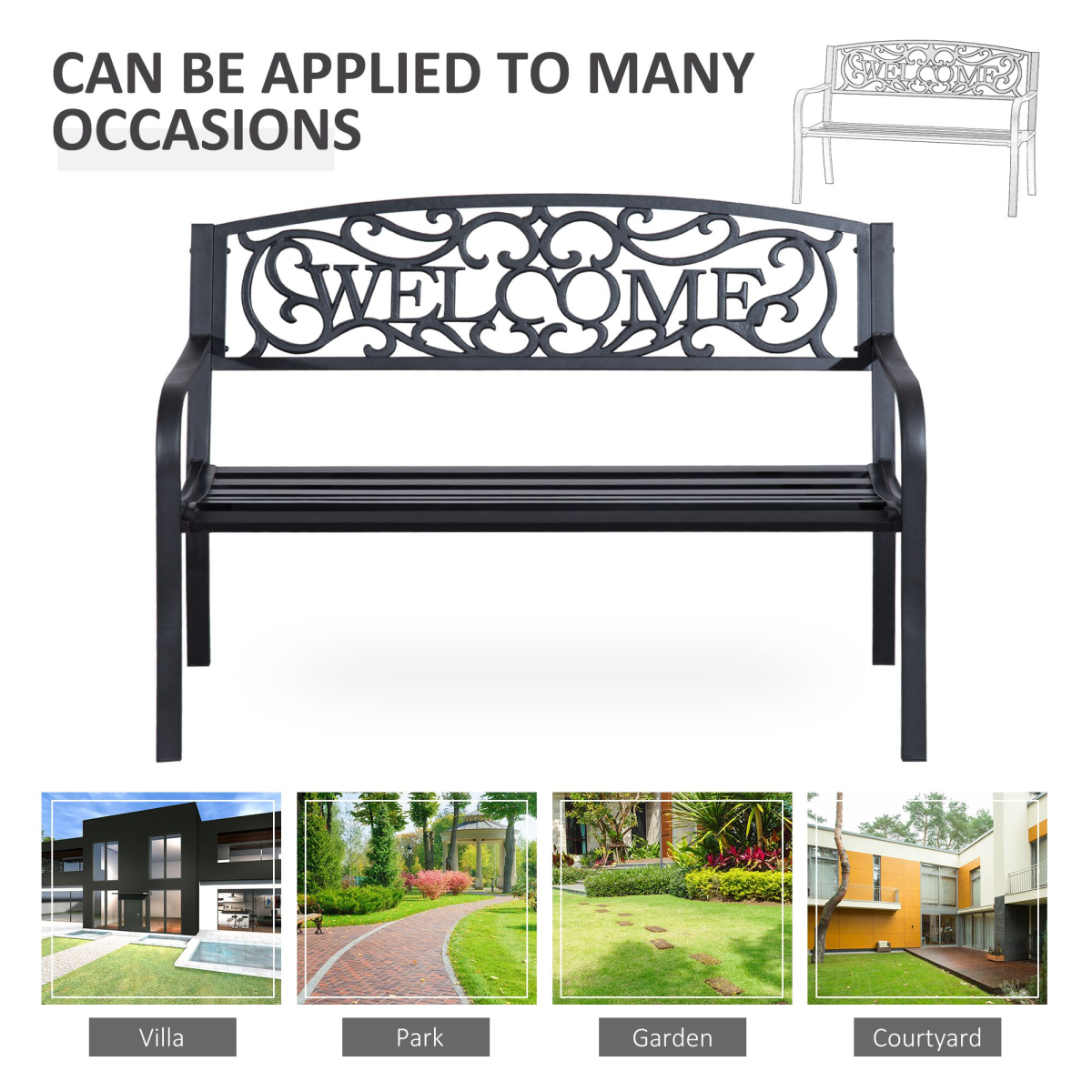 Outsunny 2-Seater Steel Glider Bench with Breathable Mesh Seat – Garden & Patio Seating, 126 x 60 x 85 cm, Black