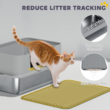 Stainless Steel Cat Litter Box with Scoop, High Sides & Snap-Lock Lid – Litter Tray with Sand Drop Zone & Mat, Grey