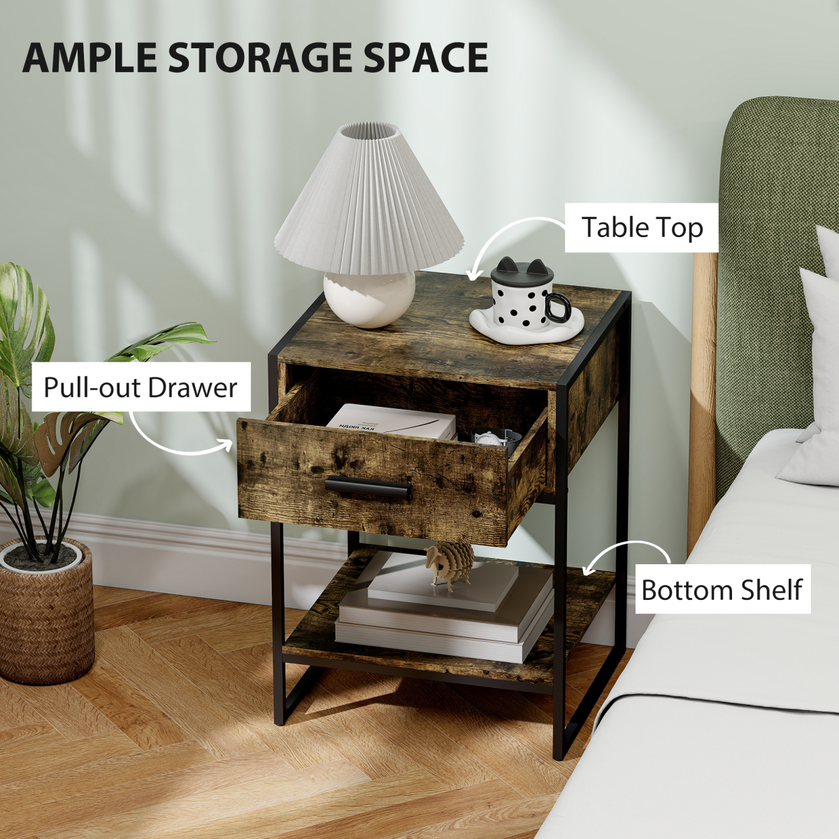 Rattan Multi-Use Side Table & Bedside Table – Natural Finish Accent Table for Bedroom and Hallway