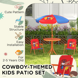 Outsunny Kids Bistro Table and Chair Set with Cowboy Theme, Adjustable Parasol – Outdoor Play Set