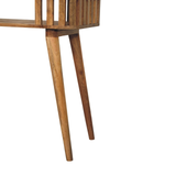 Artisan Furniture Slatted Solid Mango Wood Console Table with Open Shelf & Tapered Legs – Oak-ish Finish, Beige