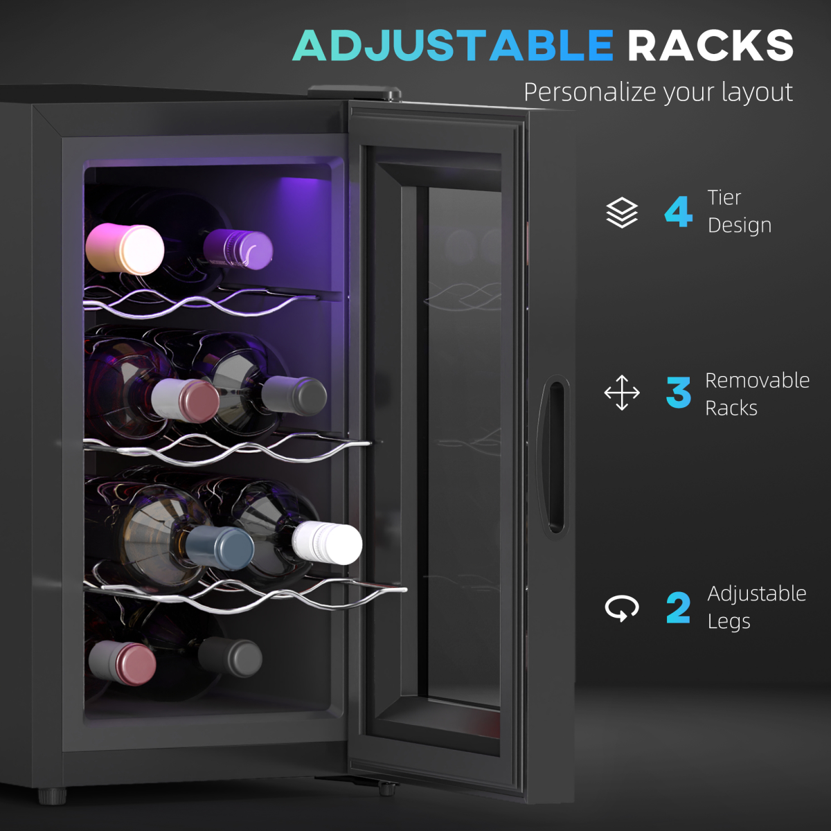 HOMCOM 8 Bottle 21L Freestanding Wine Cooler Fridge with 3 Adjustable Racks – Compact Drinks Cooler