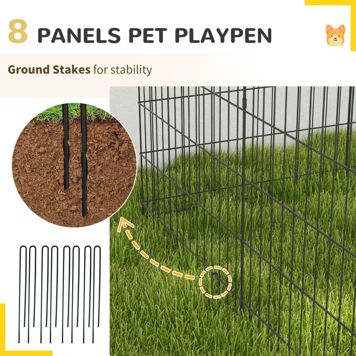 PawHut 8-Panel Metal Dog Pen with Lockable Door – Indoor/Outdoor Pet Playpen for Small & Medium Dogs, 91cm High