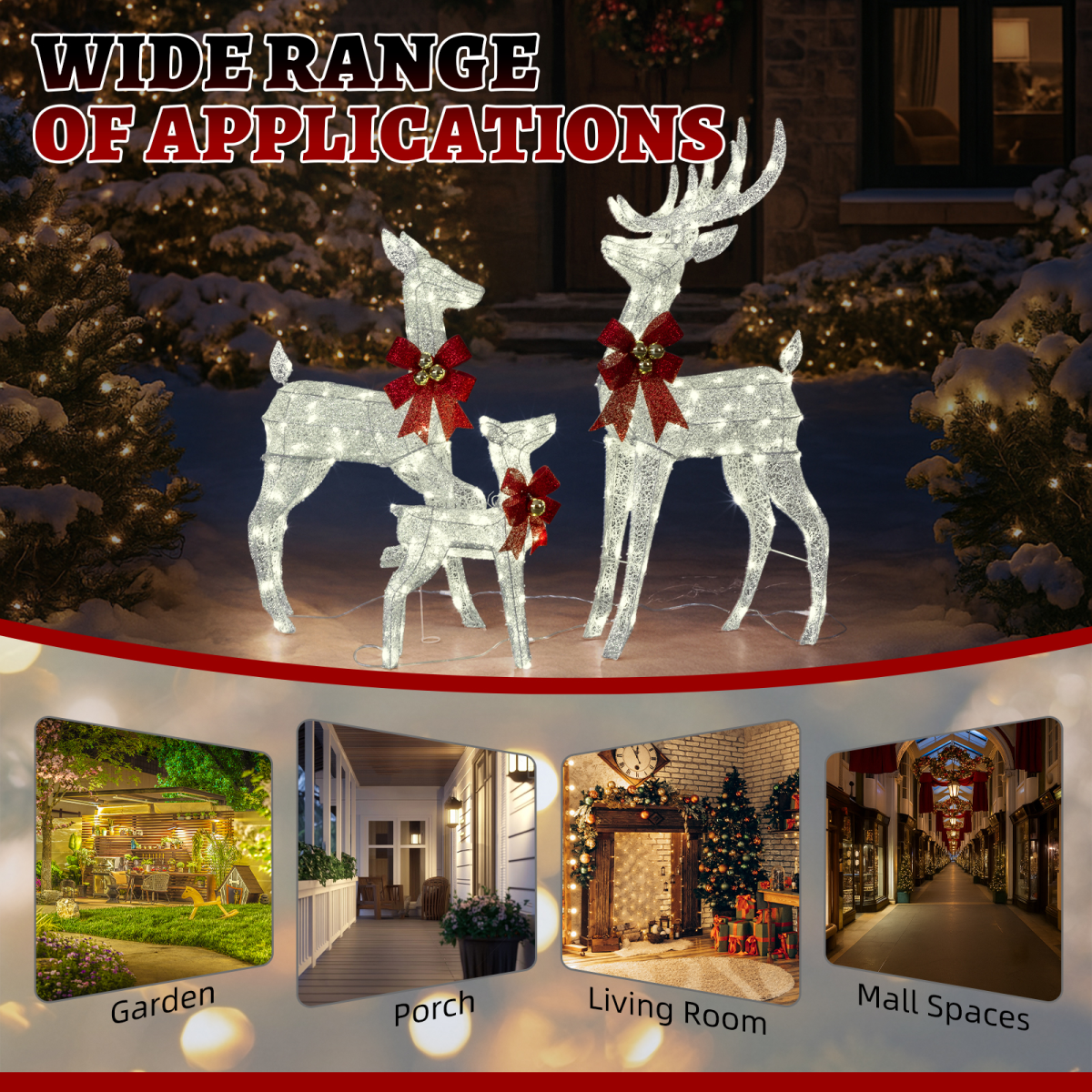 Lighted Christmas Reindeer Family – 3 Piece Outdoor Set with 210 Warm White Lights