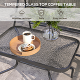 Outsunny Foldable Patio Furniture Set with 2 Armchairs, Loveseat & Glass Side Table – Garden Seating, Grey/Brown
