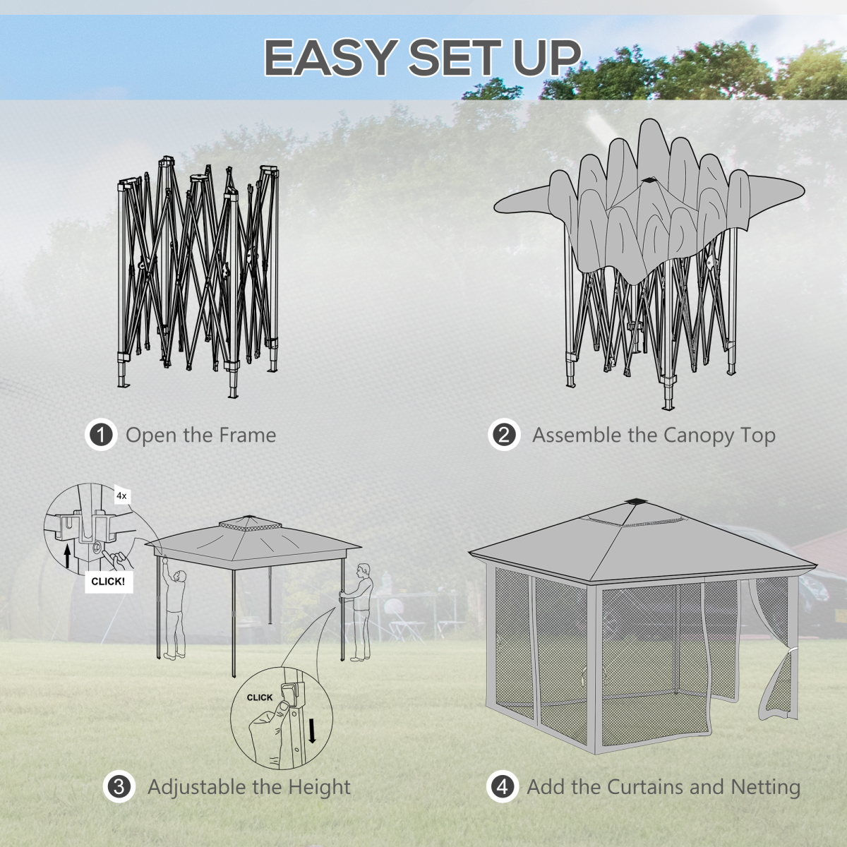 Outsunny 3x3m Pop Up Gazebo with Solar LED Lights, Remote & Mesh Curtains – Garden Shelter, Grey