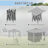 Outsunny 3x3m Pop Up Gazebo with Solar LED Lights, Remote & Mesh Curtains – Garden Shelter, Grey