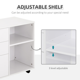 Freestanding Mobile Storage Cabinet with 3 Drawers, 2 Open Shelves & Wheels – Home Office Organiser, White