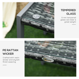 Outsunny Rattan Side Table with Tempered Glass Top & Aluminium Frame – Outdoor Patio Coffee Table, Grey