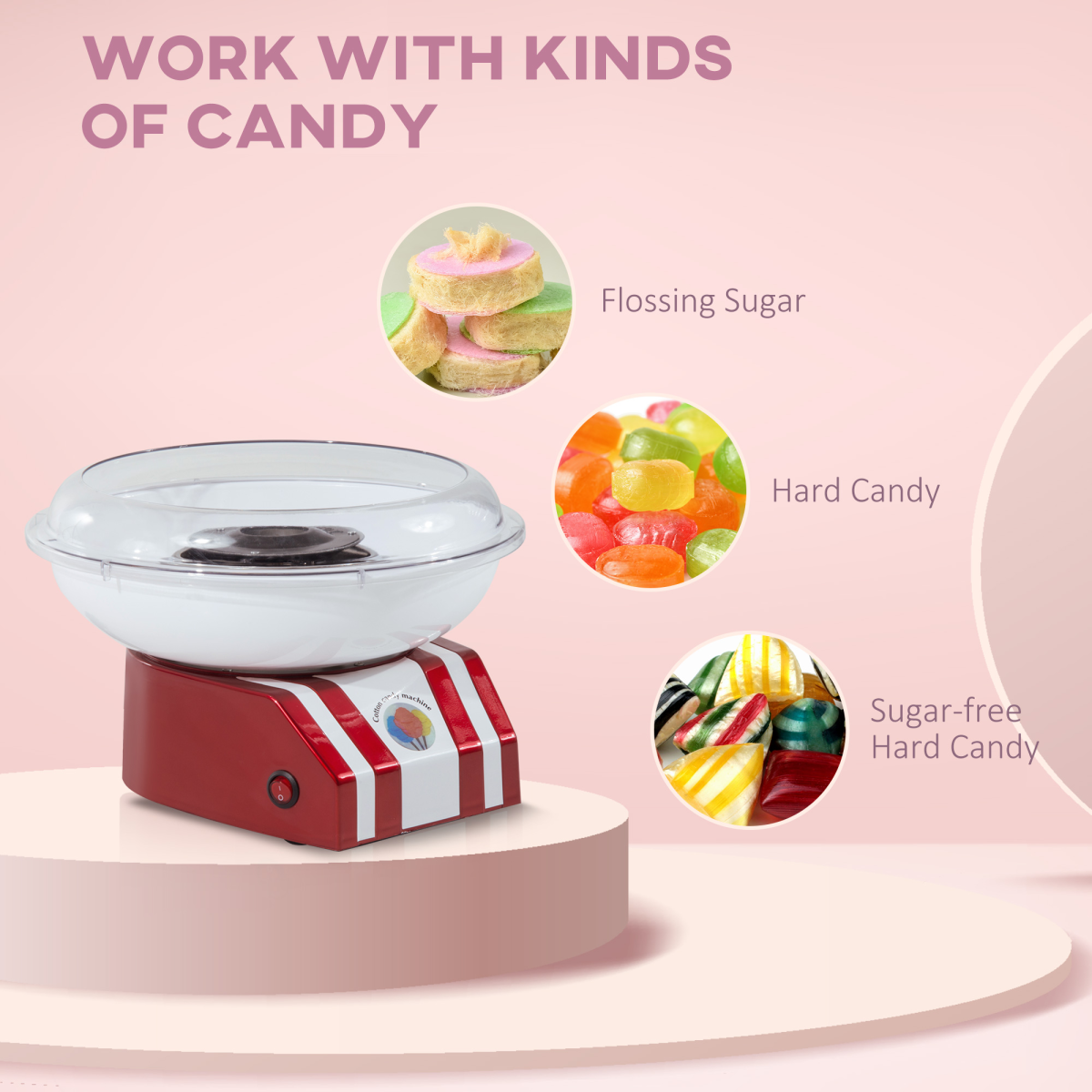 HOMCOM 450W Stainless Steel Candy Floss Machine with On/Off Switch – Party Fun at Home, Red/White